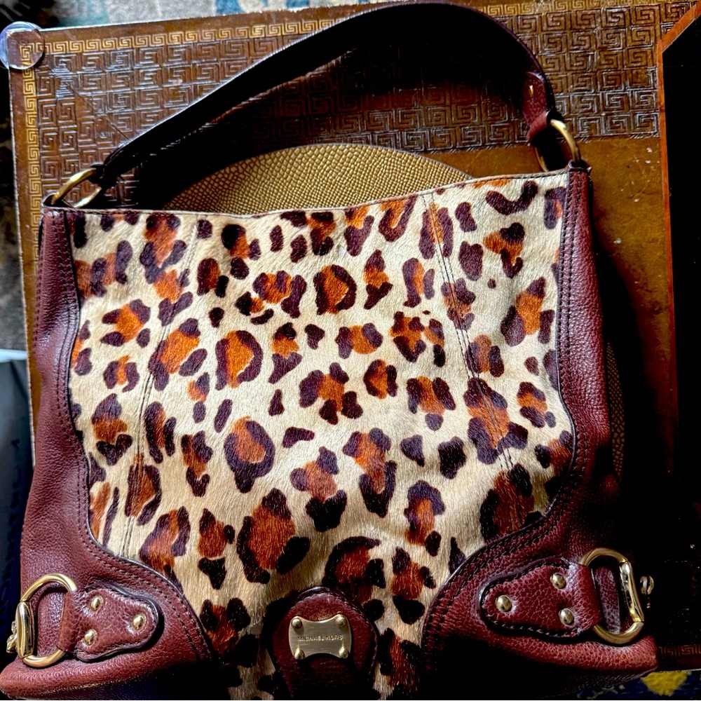 Michael Kors Collection Brown Shoulder Bag with Leopard Print